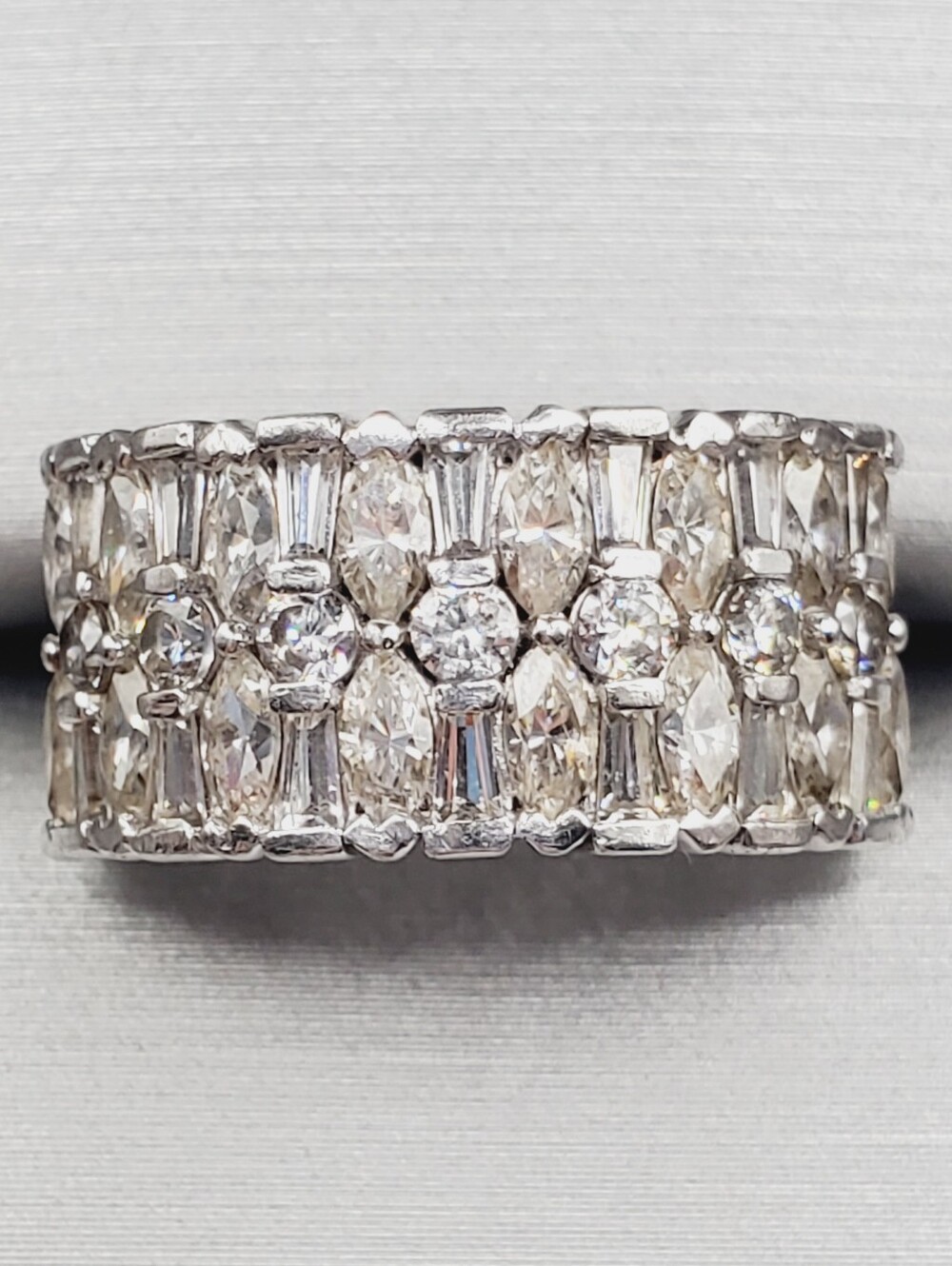 Marquise - Baguette & Round Diamond Band - 925 Sterling Silver Ring